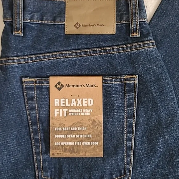 NEW Men's Relaxed Fit Denim Jeans Dark Wash Member's Mark 34/30 Durable Heavy Wt - Picture 7 of 9